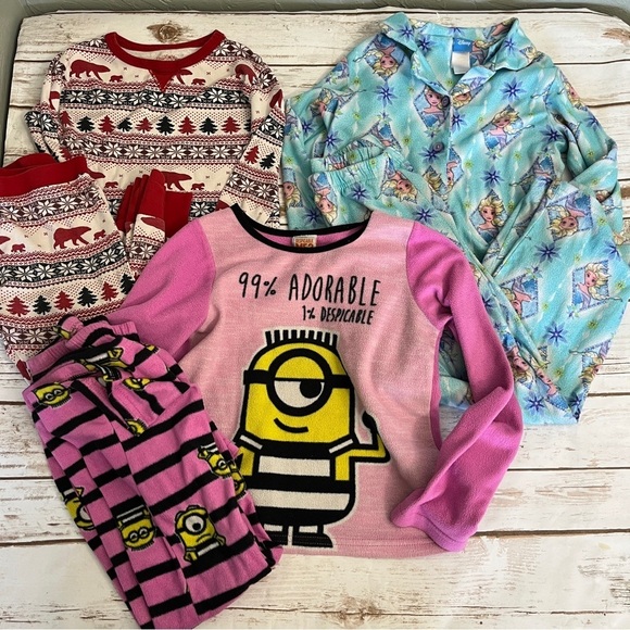 Despicable Me Minions Pink Pajama Set Frozen Bear Fair Isle Girls size 8 - Picture 2 of 15